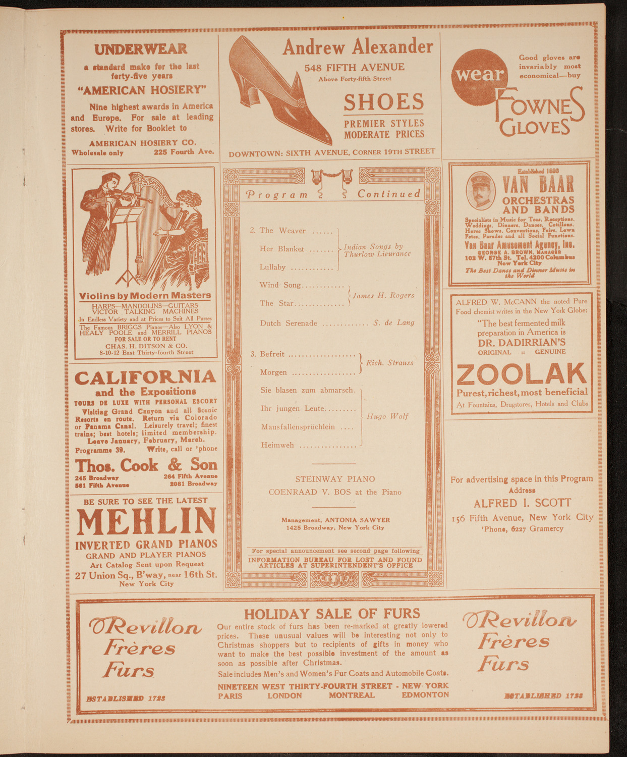 Julia Culp, Contralto, January 5, 1915, program page 7