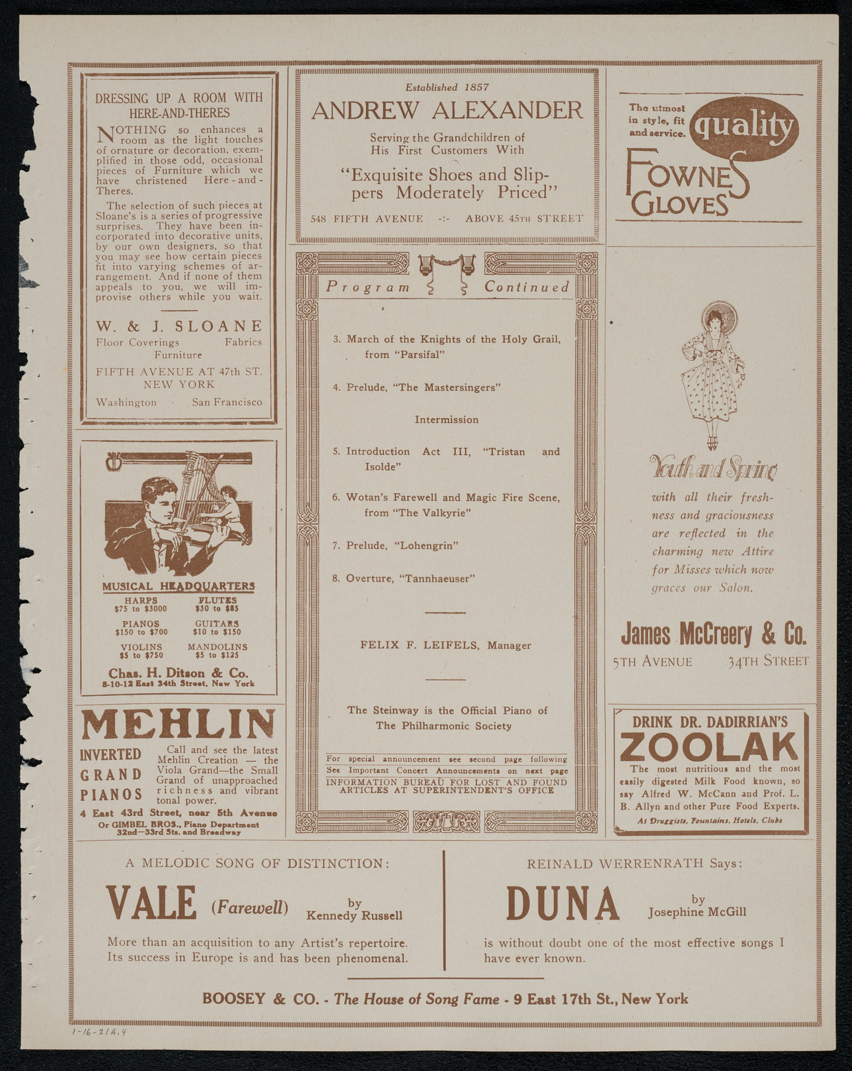 New York Philharmonic, January 16, 1921, program page 7