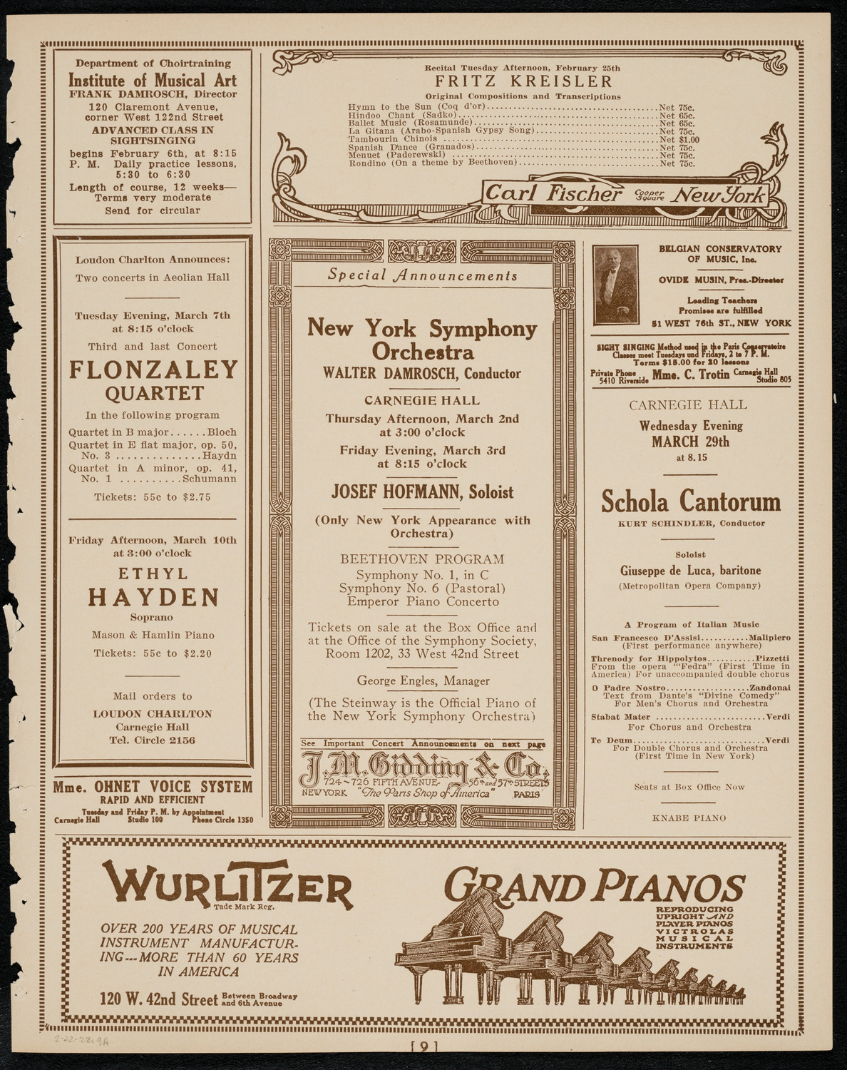 Josef Hofmann, Piano, February 22, 1922, program page 11