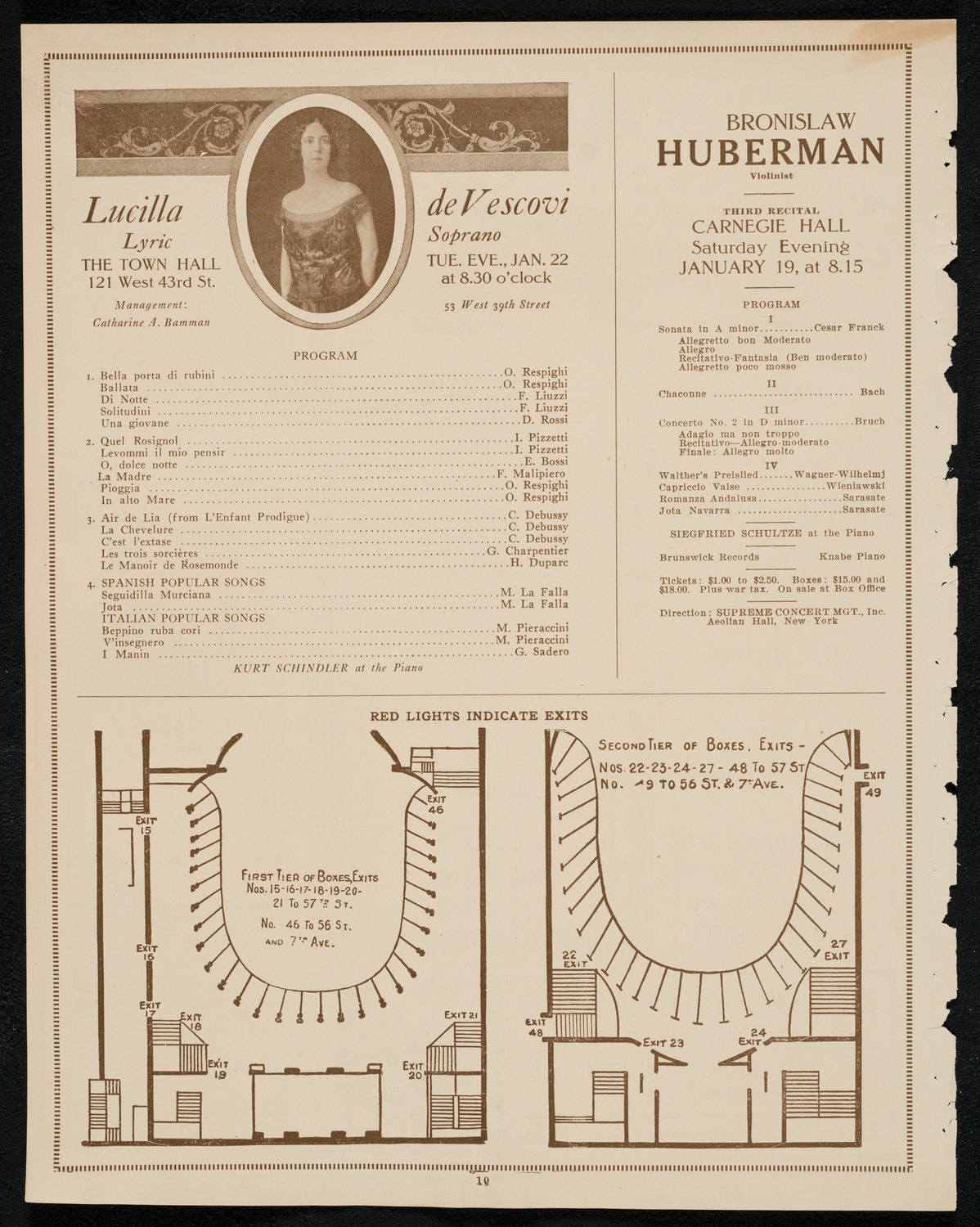 Ina Bourskaya, Elly Ney, Bronislaw Huberman, and Joseph Schwarz, January 12, 1924, program page 10