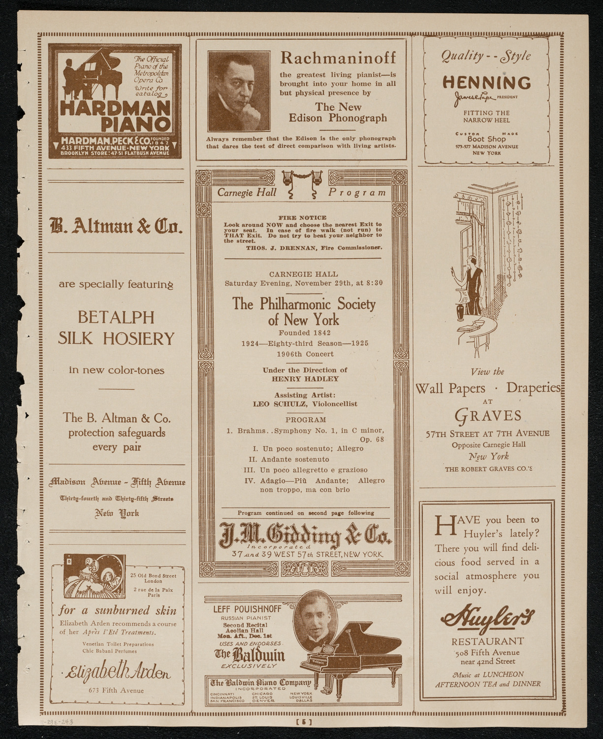 New York Philharmonic, November 29, 1924, program page 5