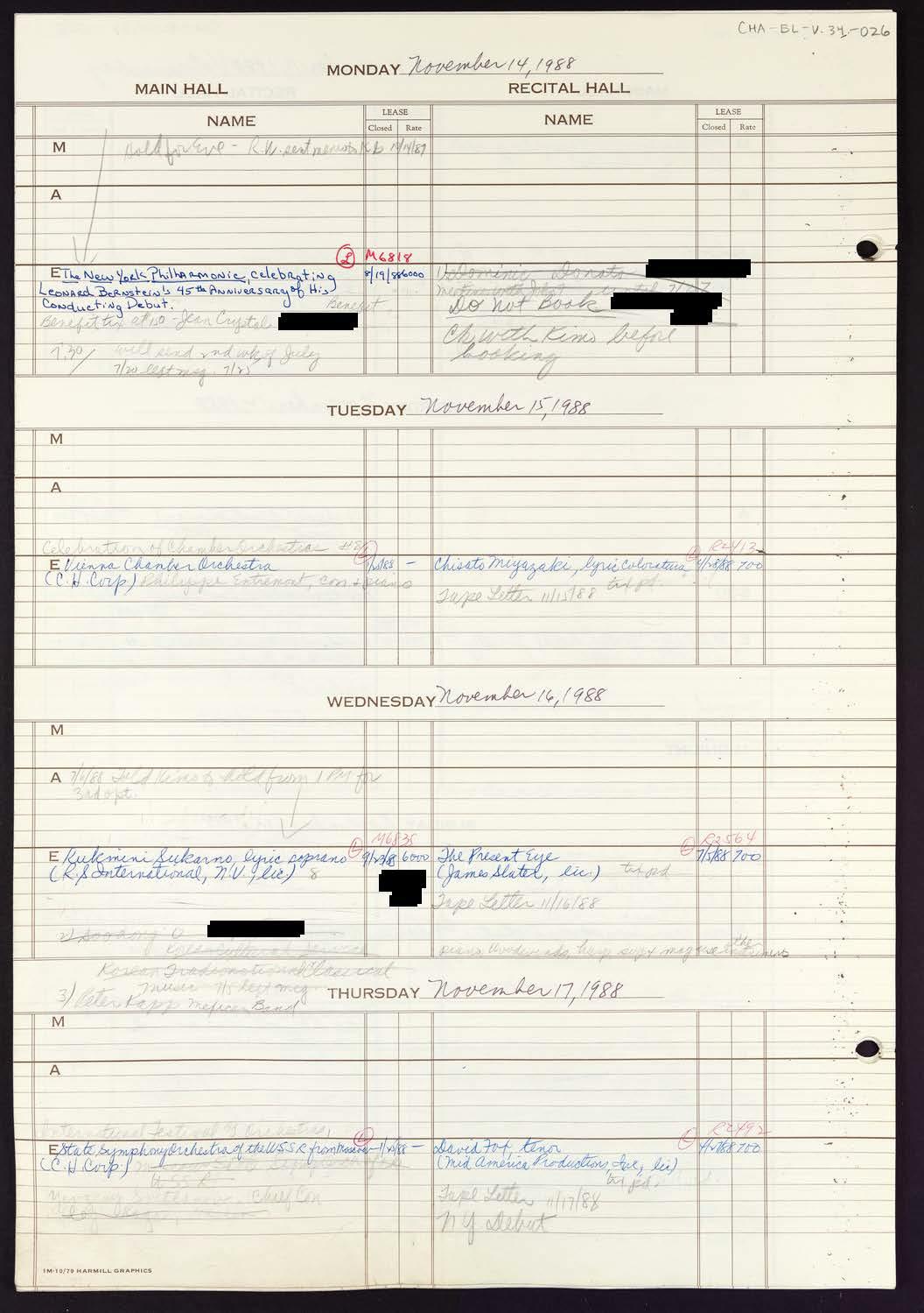 Carnegie Hall Booking Ledger, volume 34, page 26