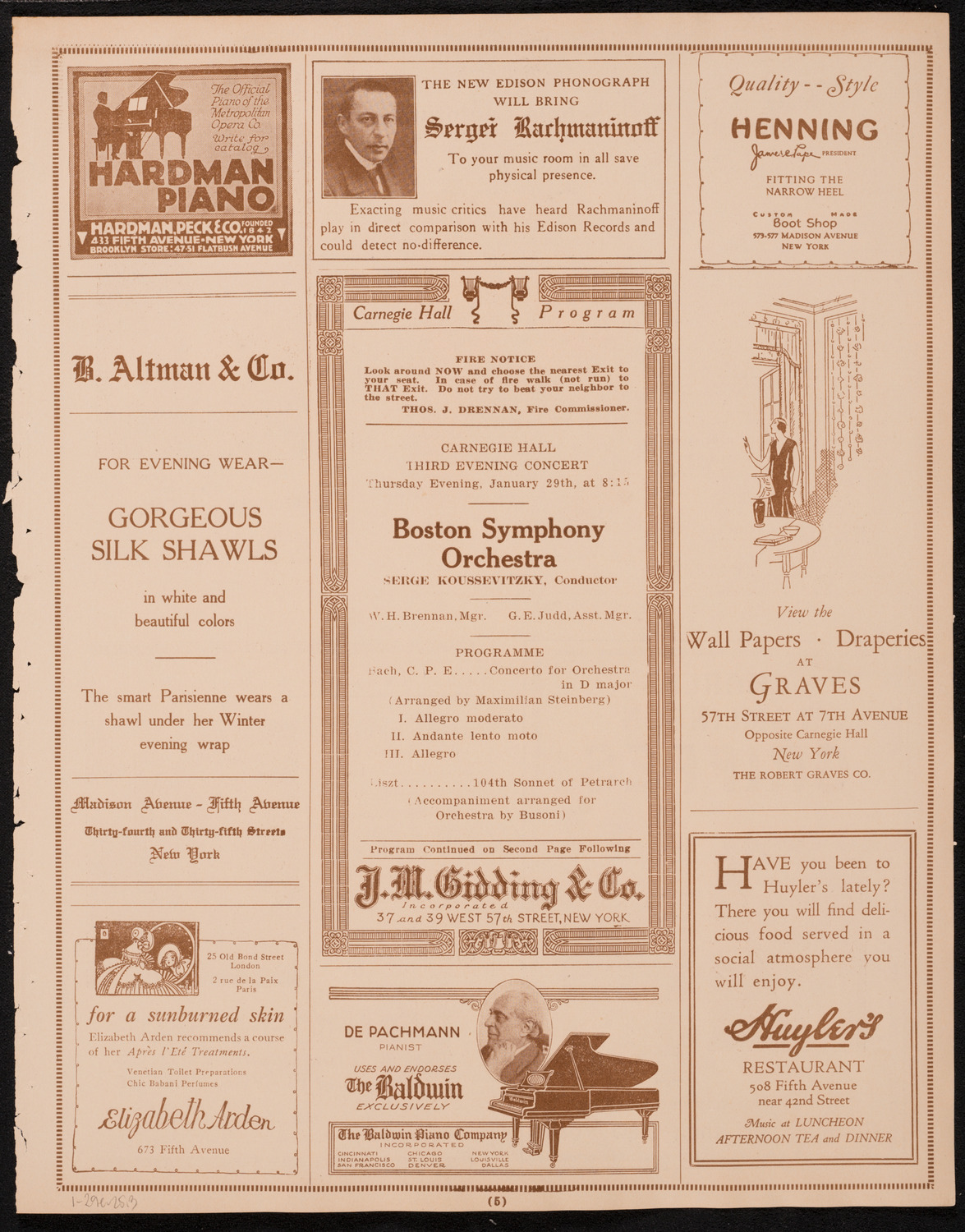 Boston Symphony Orchestra, January 29, 1925, program page 5