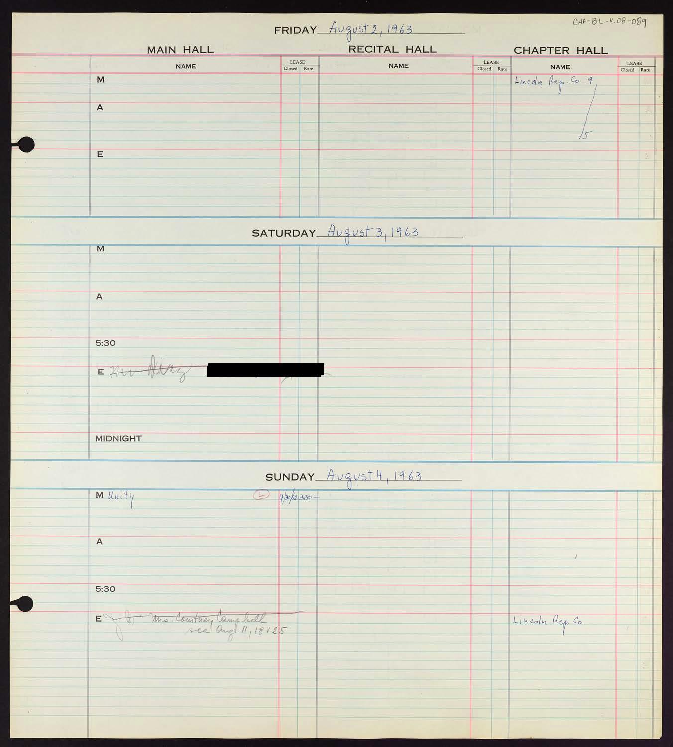 Carnegie Hall Booking Ledger, volume 8, page 89