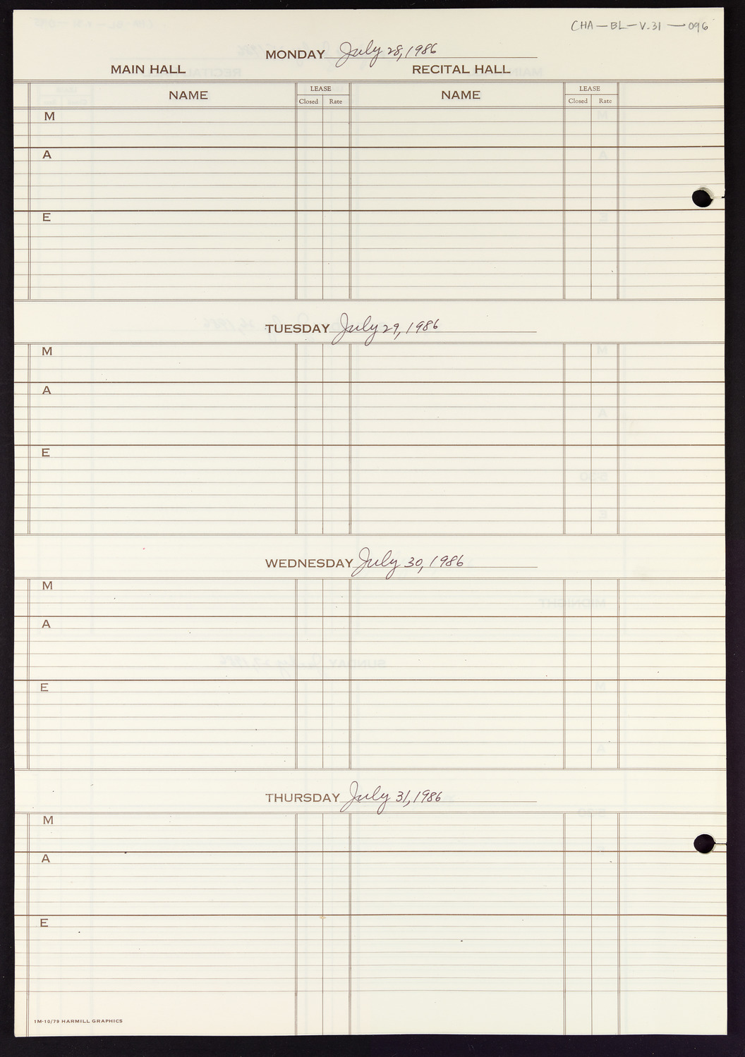 Carnegie Hall Booking Ledger, volume 31, page 96