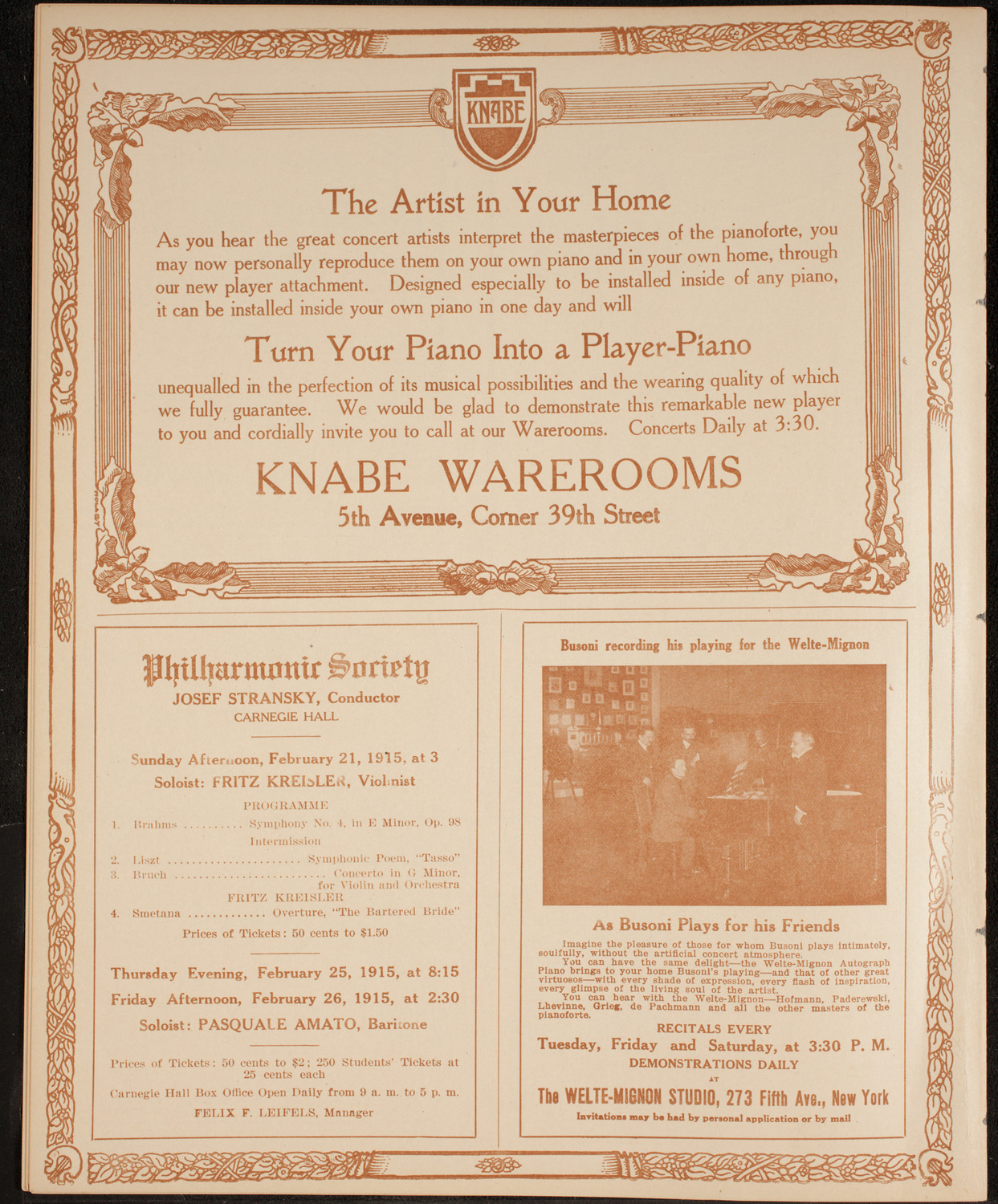 John McCormack, Tenor, February 14, 1915, program page 12