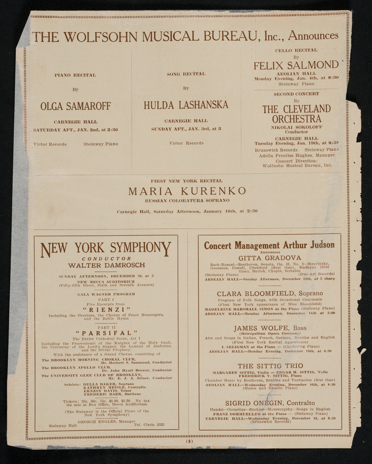 Cleveland Orchestra, December 13, 1925, program page 8