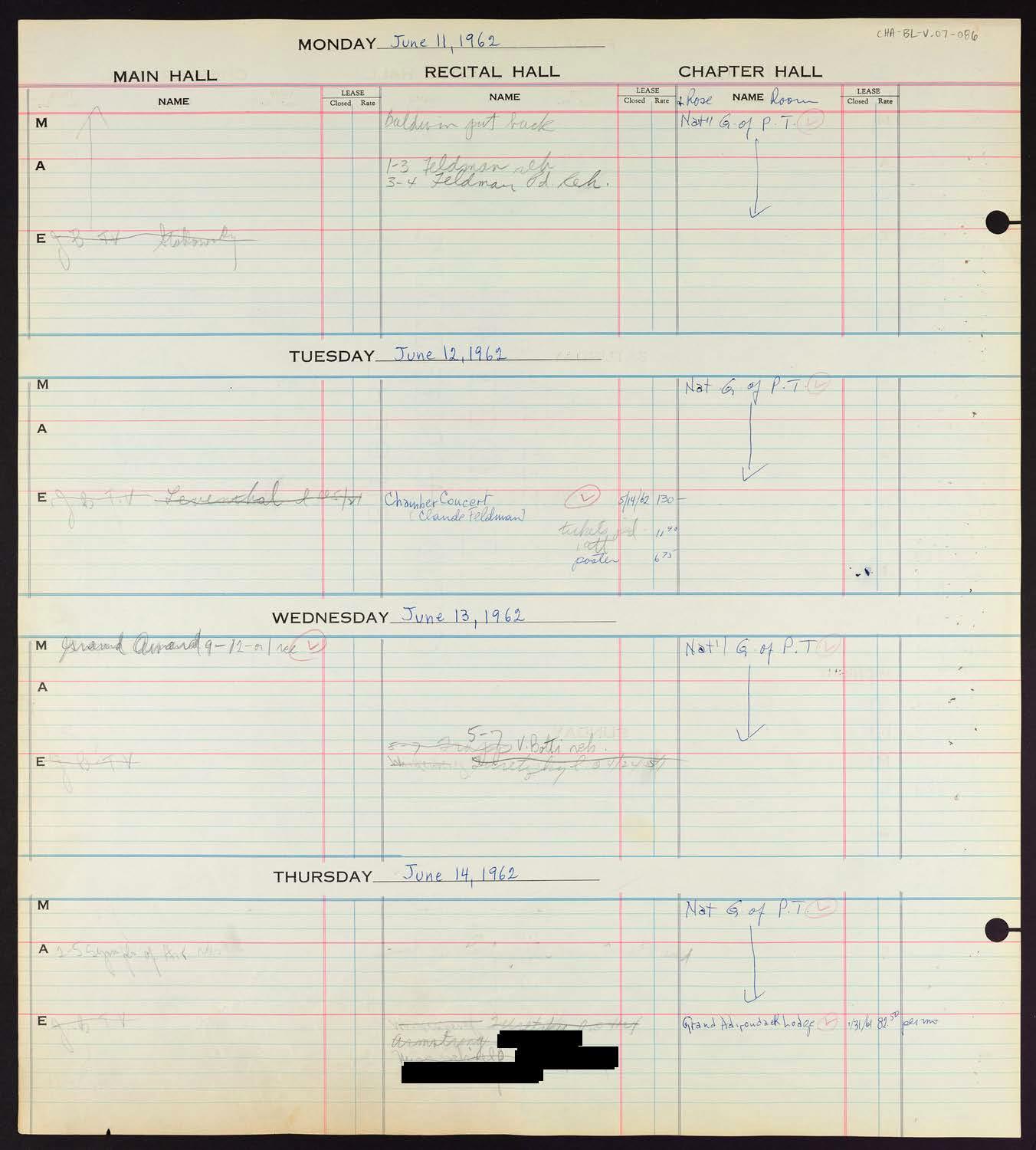 Carnegie Hall Booking Ledger, volume 7, page 86