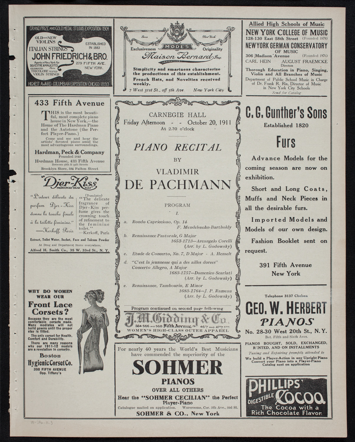 Vladimir de Pachmann, Piano, October 20, 1911, program page 5