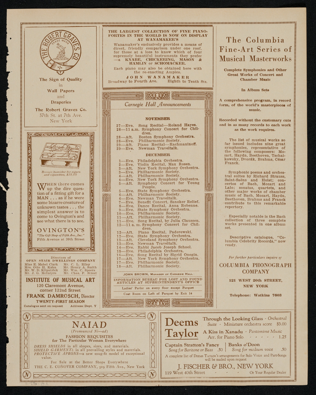 New York Philharmonic, November 27, 1925, program page 3