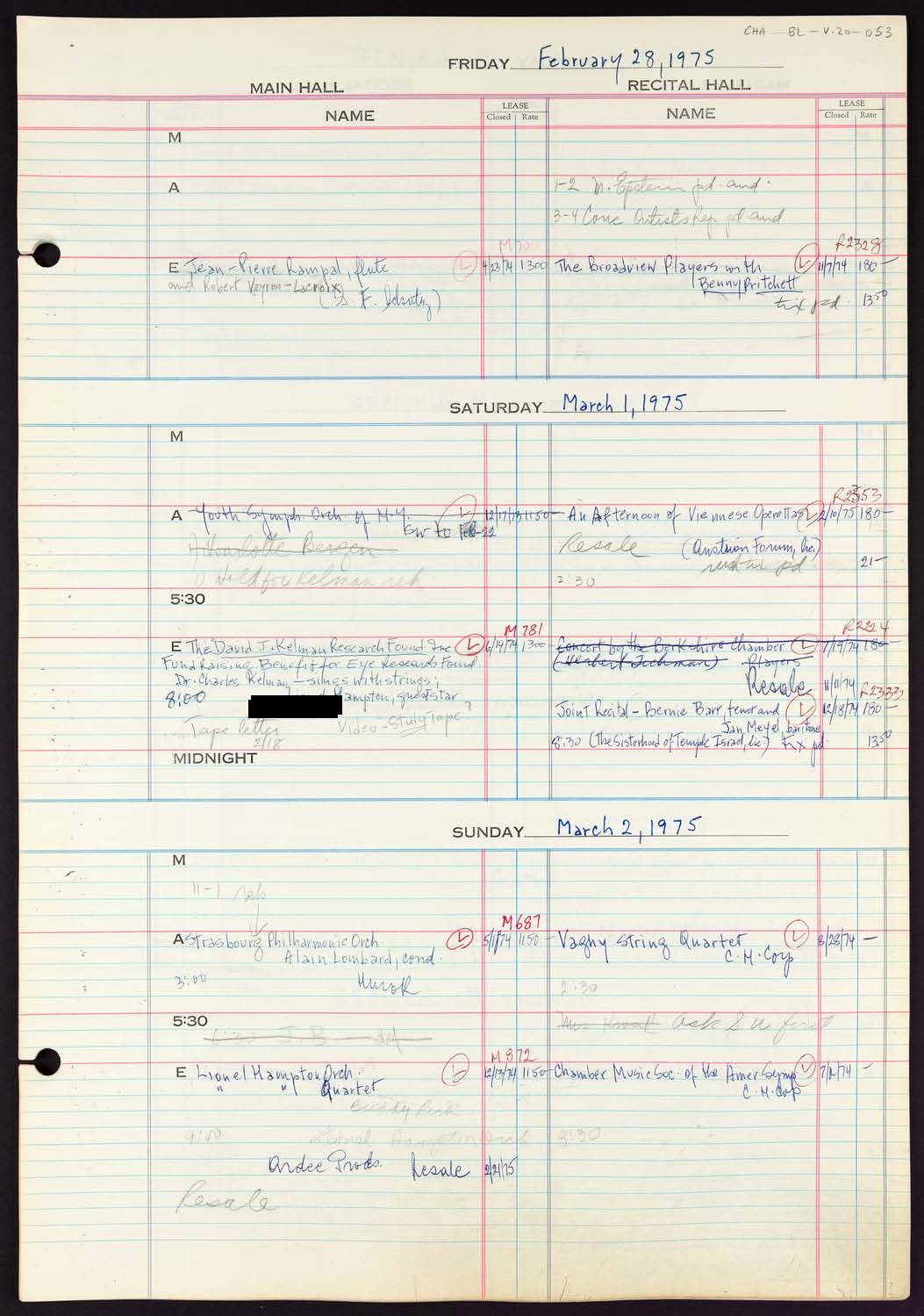 Carnegie Hall Booking Ledger, volume 20, page 53