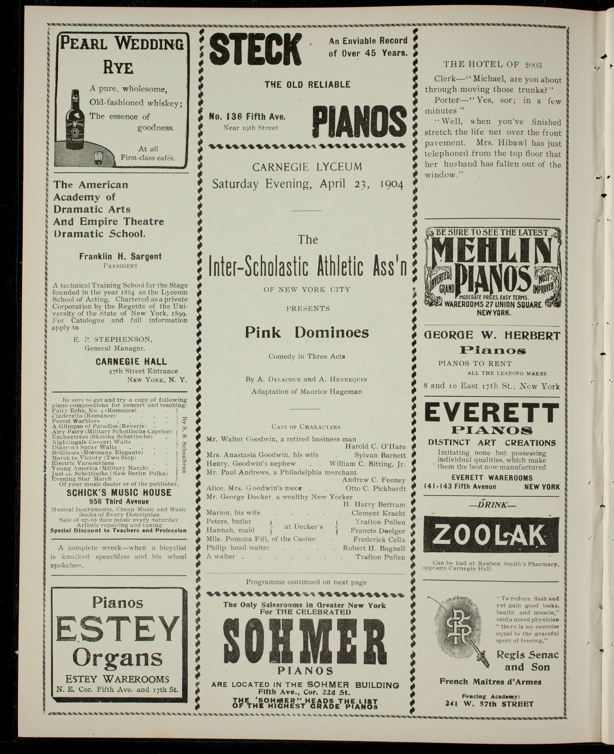 The Inter-Scholastic Athletic Association presents "Pink Dominoes", April 23, 1904, program page 2