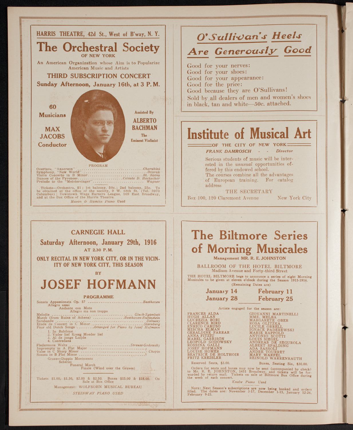 New York Philharmonic, January 14, 1916, program page 2