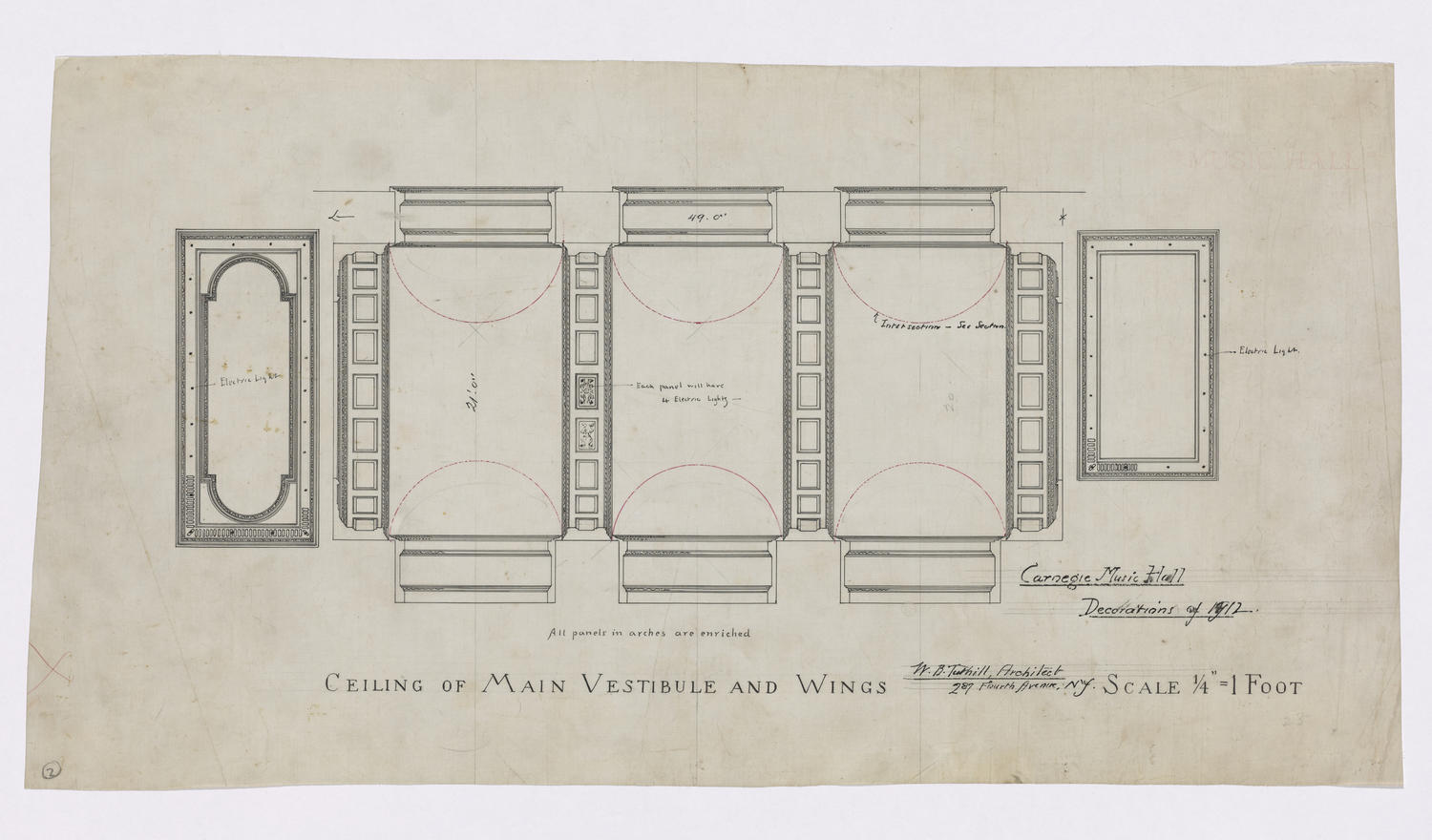 Ceiling plan of main vesitbule and wings, 1912