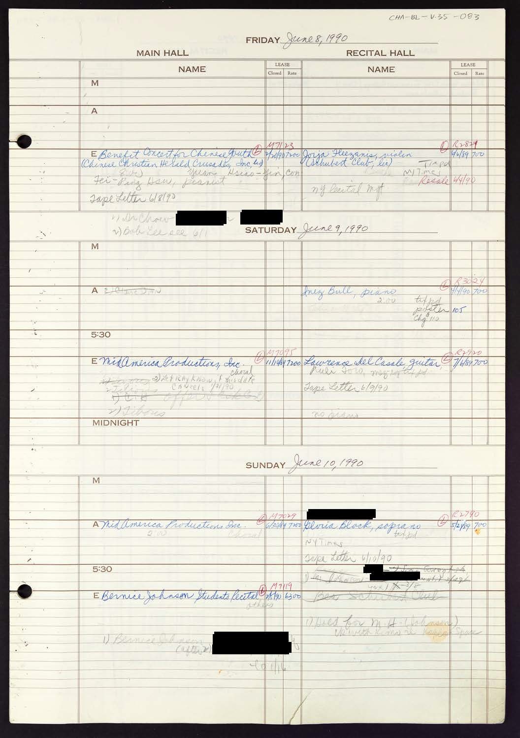 Carnegie Hall Booking Ledger, volume 35, page 83