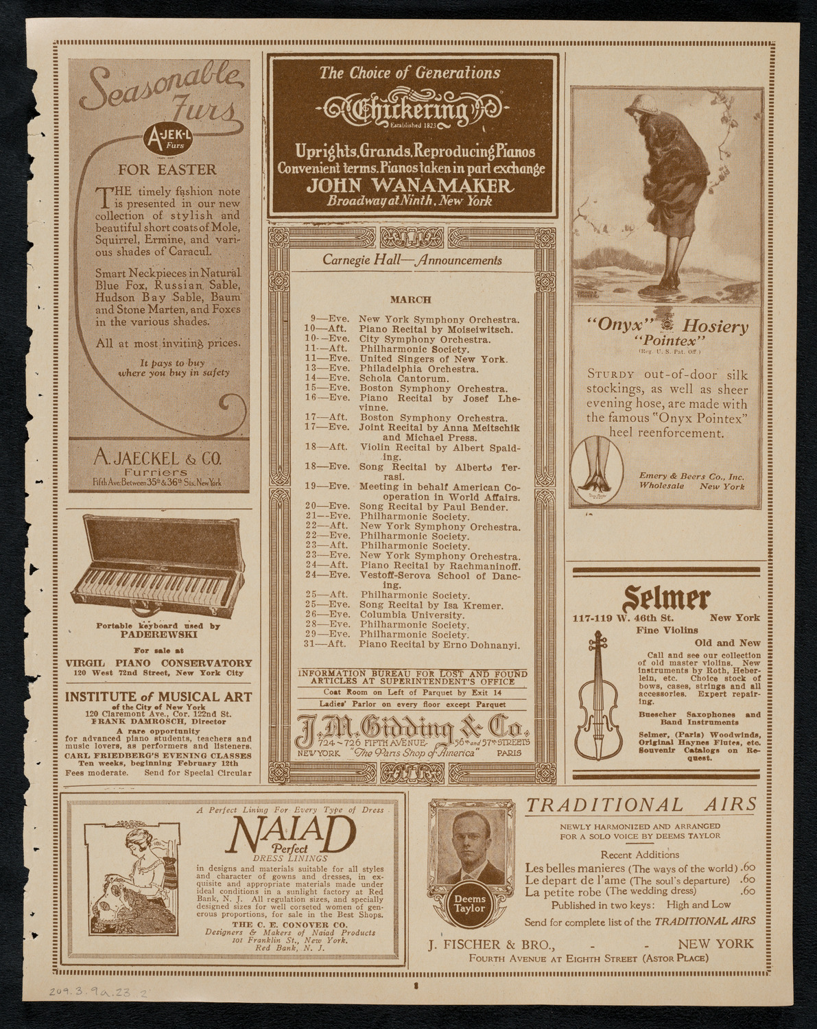 New York Philharmonic, March 9, 1923, program page 3