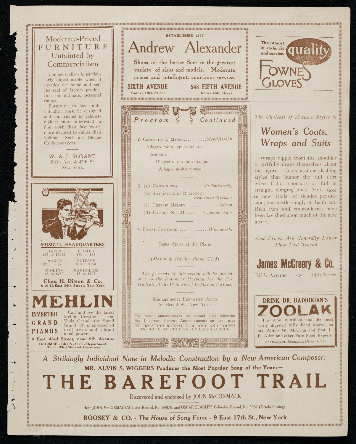 Mischa Violin, Violin, October 3, 1920, program page 7