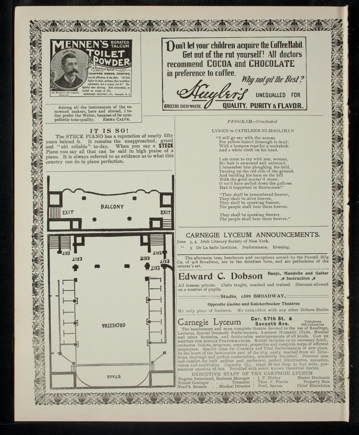 Irish Literary Society of New York, June 4, 1903, program page 4