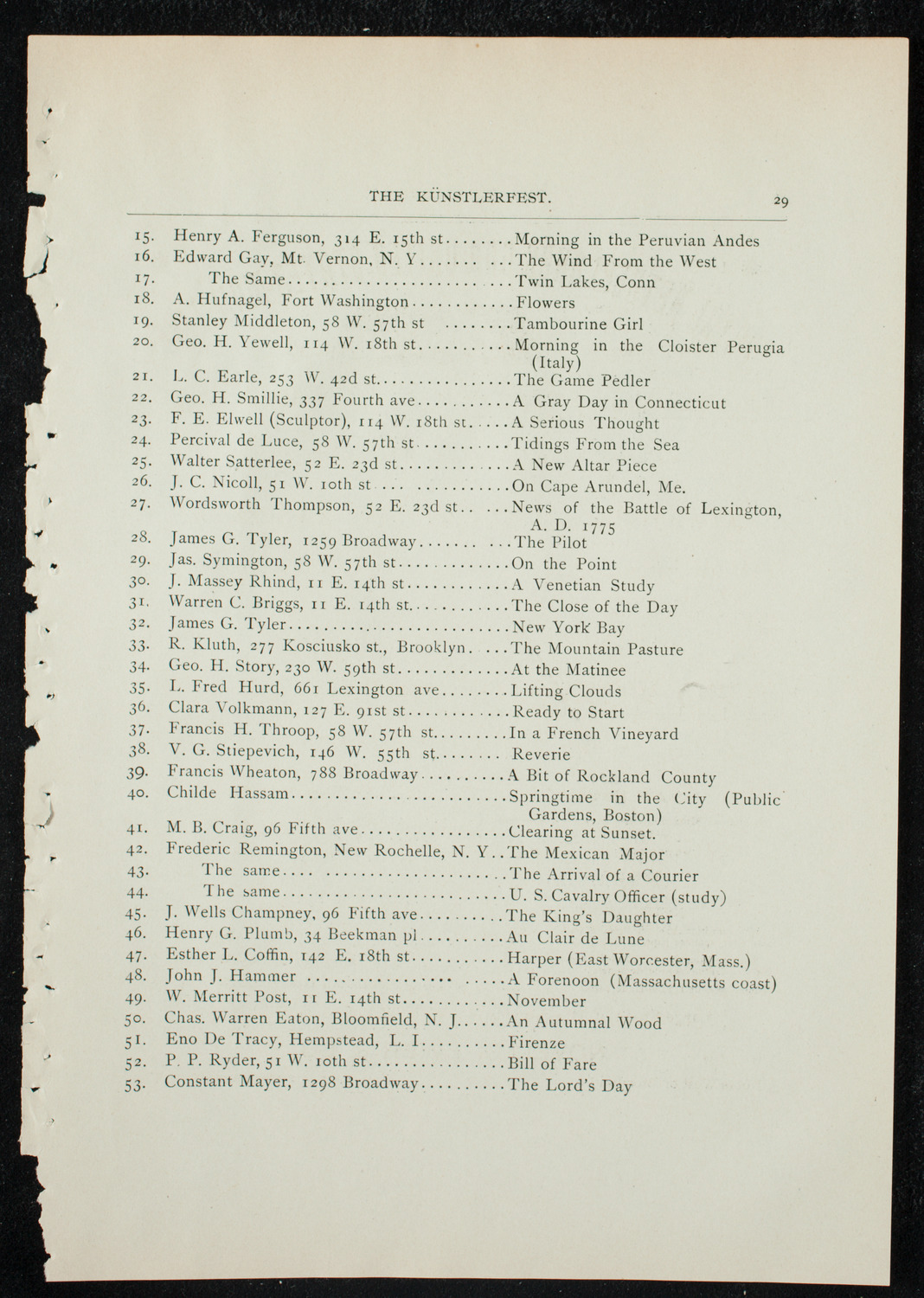Künstlerfest, December 3, 1891, program page 31