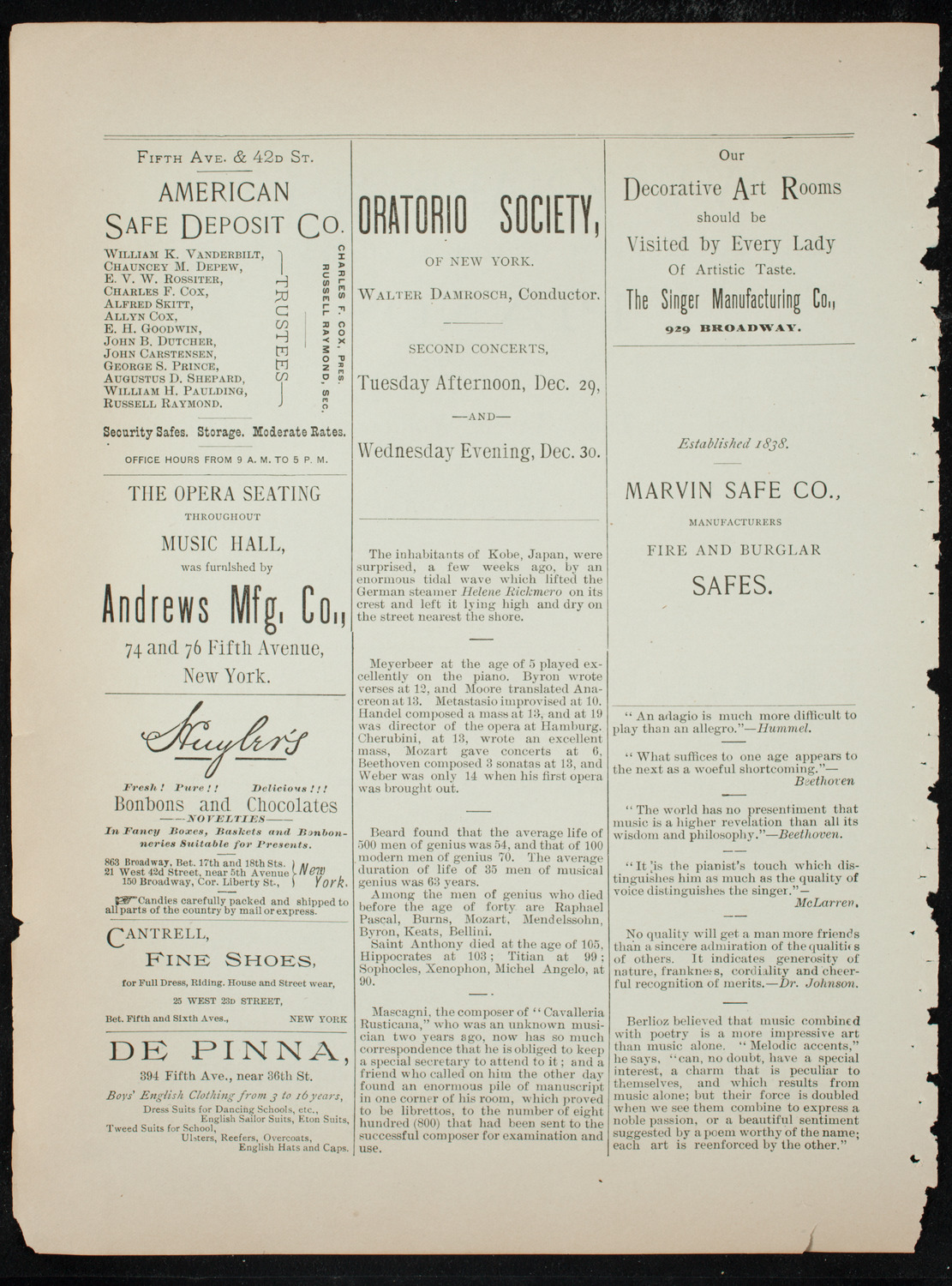 New York Symphony String Quartet, December 6, 1891, program page 4