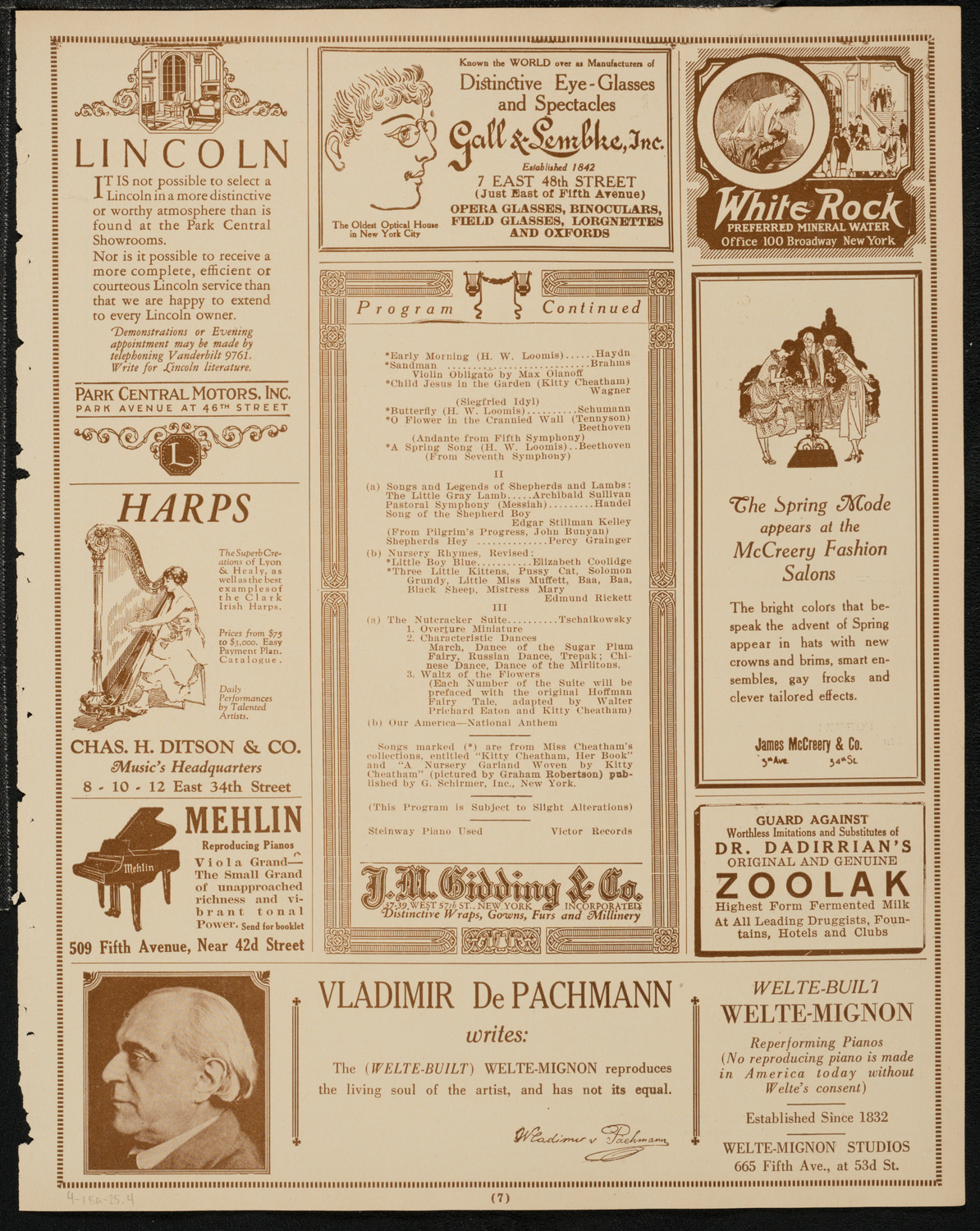 Kitty Cheatham with Small Orchestra, April 18, 1925, program page 7