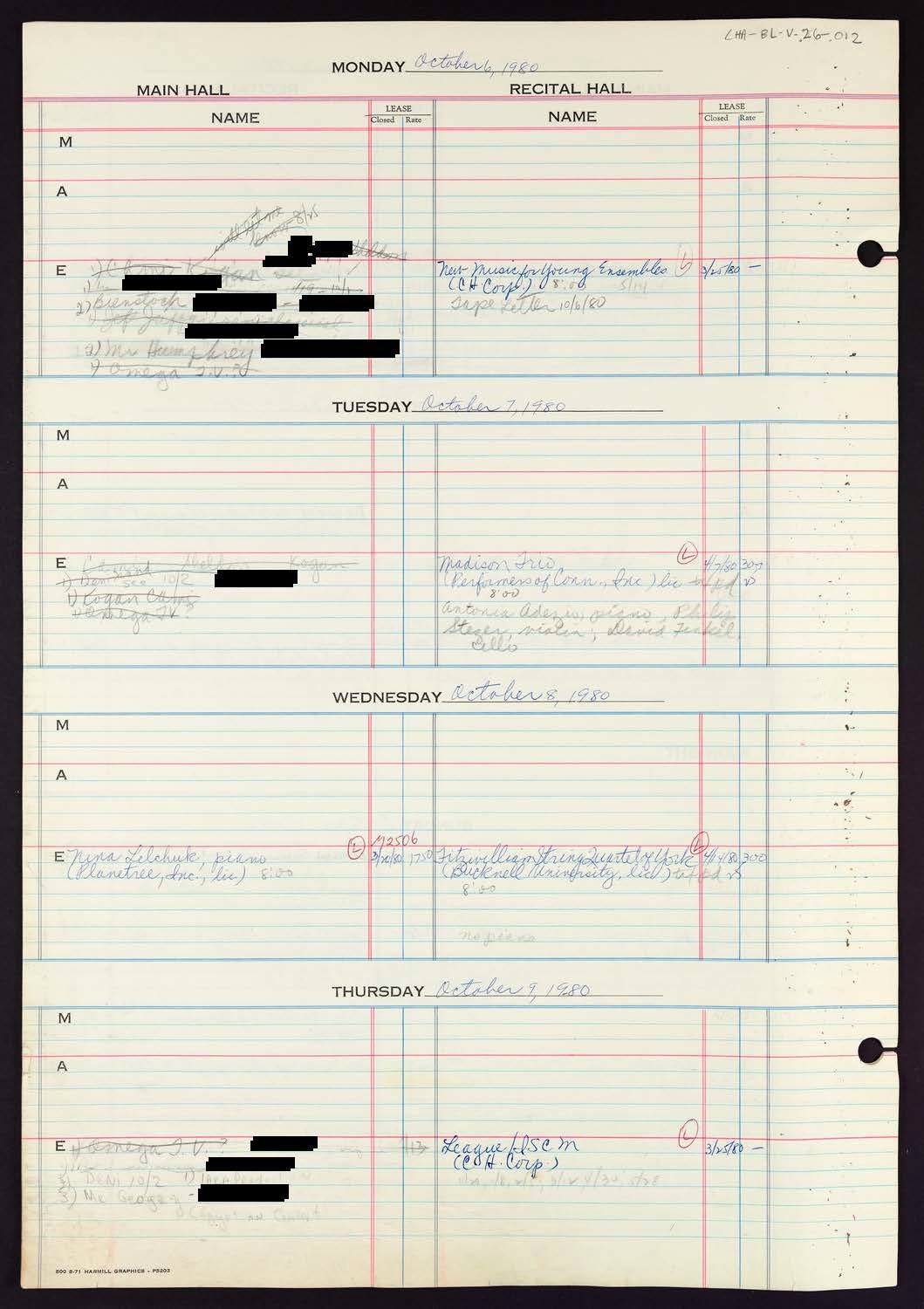 Carnegie Hall Booking Ledger, volume 26, page 12