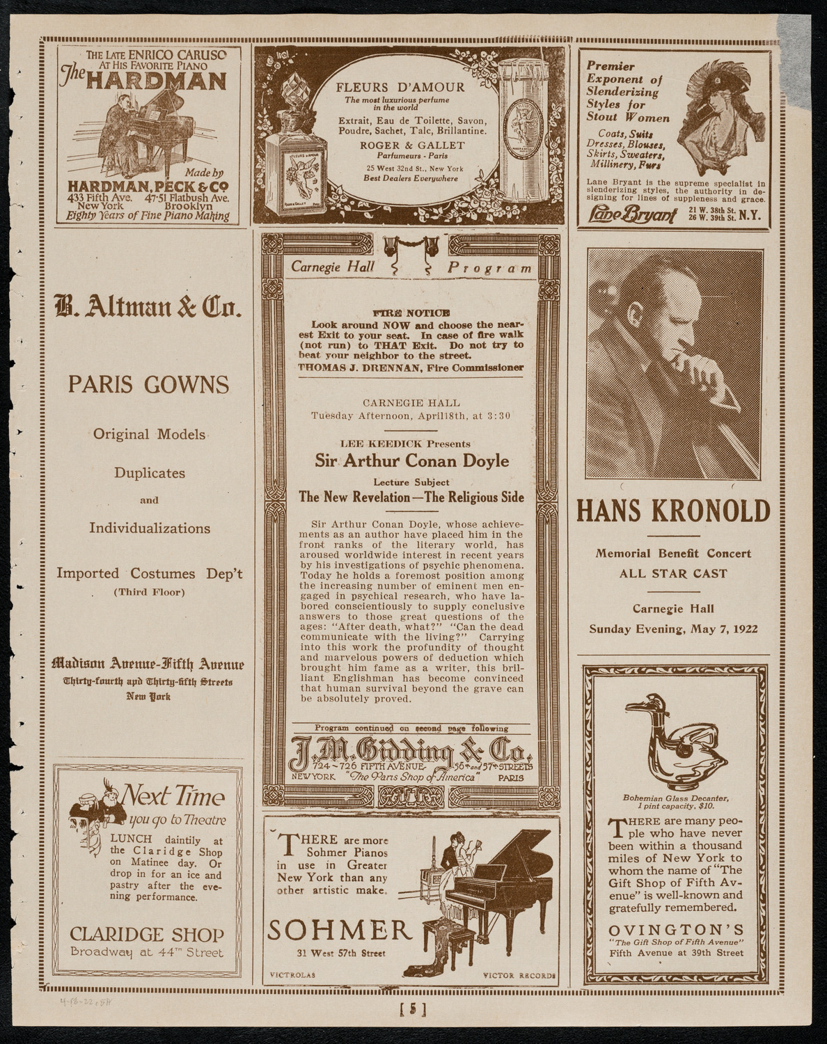 Sir Arthur Conan Doyle, April 18, 1922, program page 5