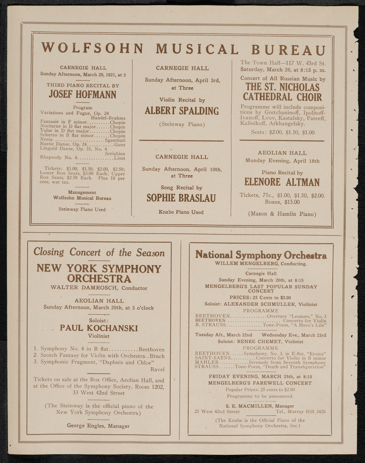 New York Symphony Orchestra, March 17, 1921, program page 8