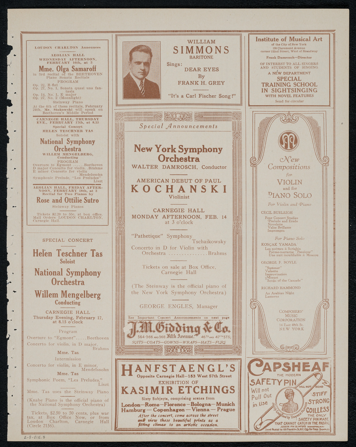 Philadelphia Orchestra, February 8, 1921, program page 9
