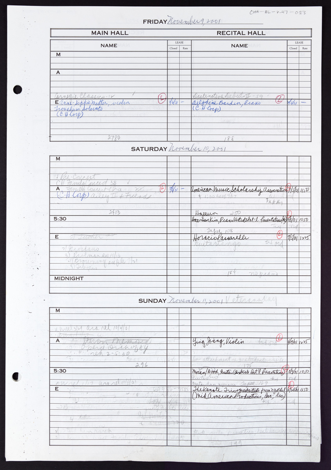 Carnegie Hall Booking Ledger, volume 47, page 23