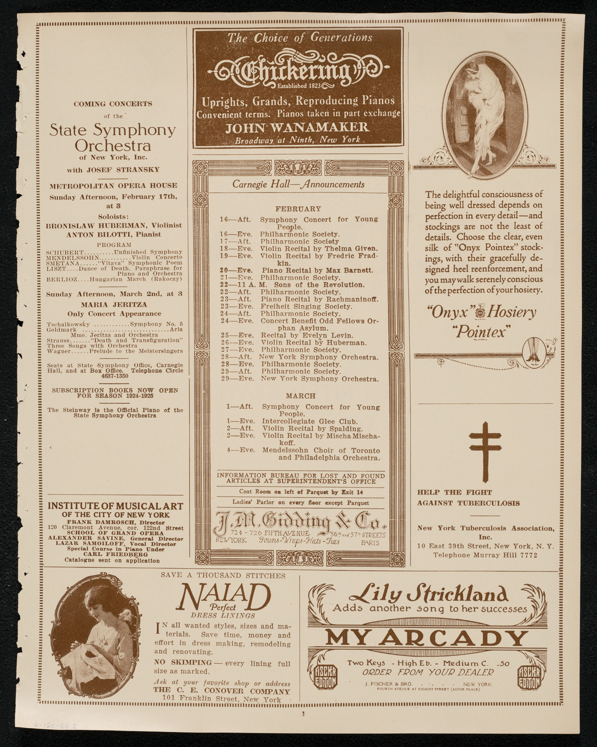 New York Symphony Orchestra, February 15, 1924, program page 3