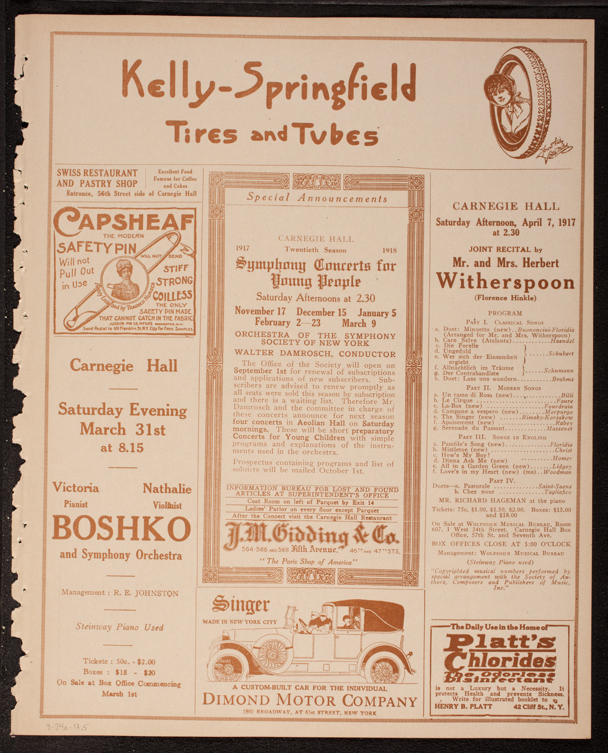 Eugène Ysaÿe, Violin, March 24, 1917, program page 9