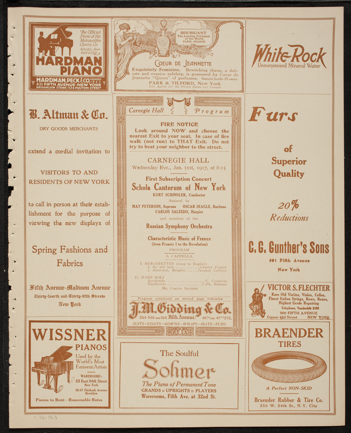 Schola Cantorum of New York, January 31, 1917, program page 5