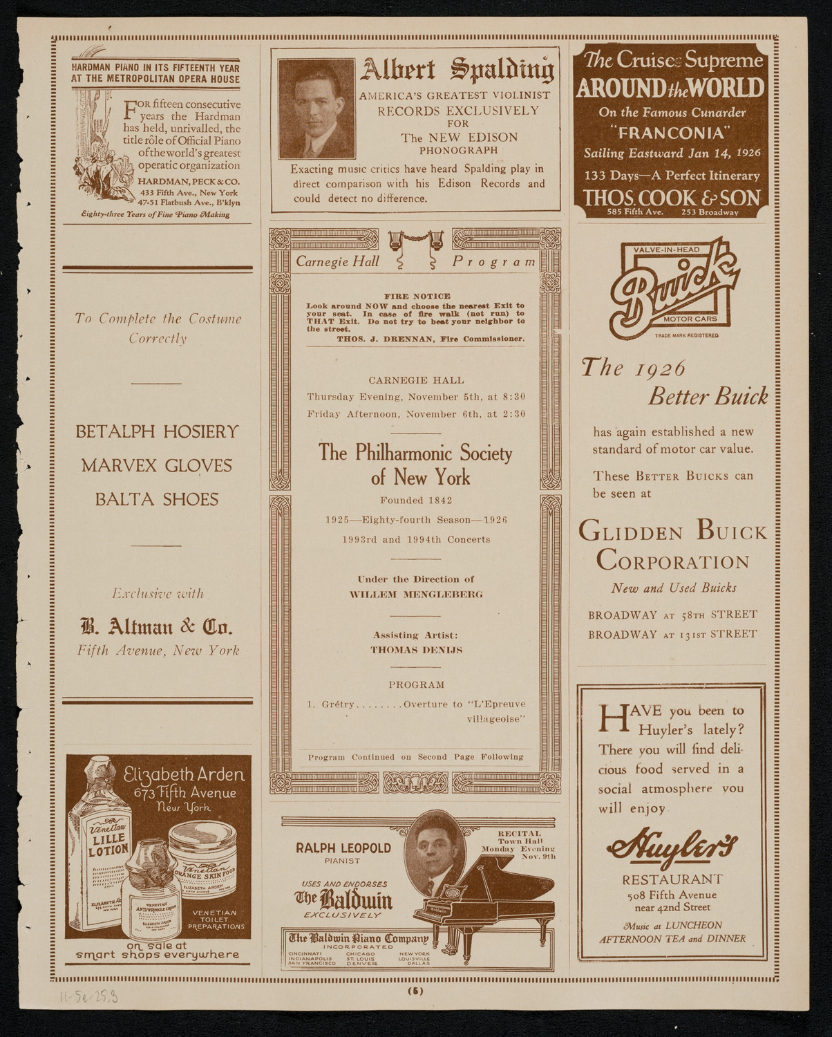 New York Philharmonic, November 5, 1925, program page 5