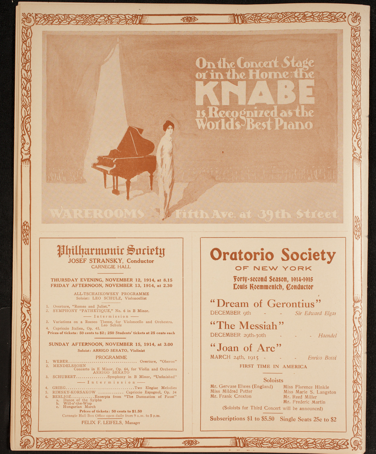 Leonard Borwick, Piano, November 5, 1914, program page 12