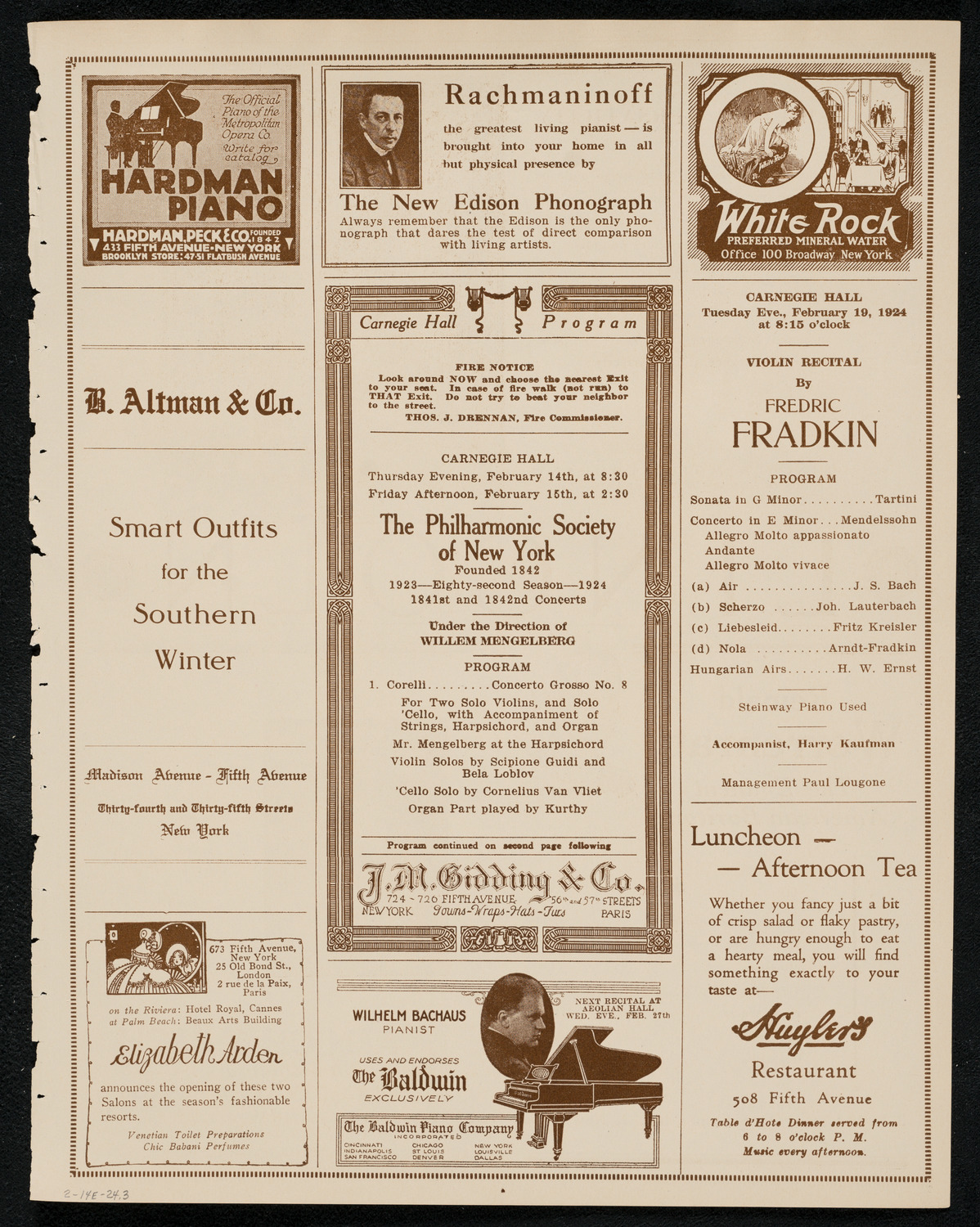 New York Philharmonic, February 14, 1924, program page 5
