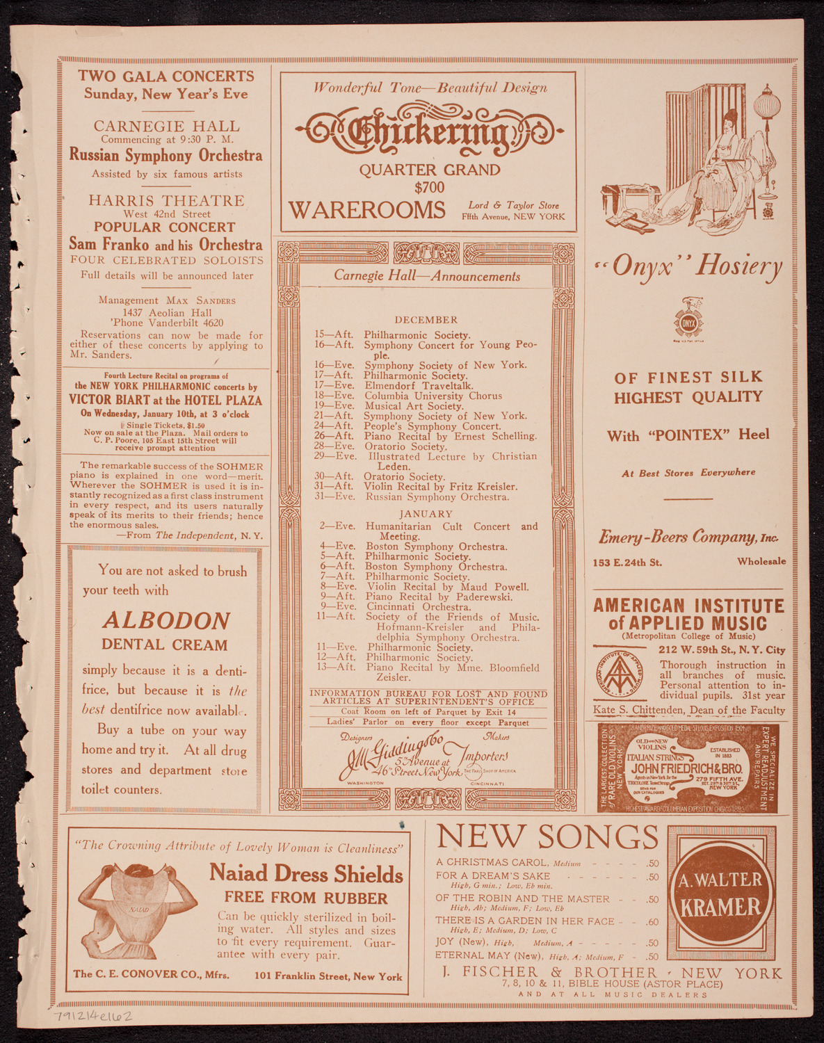 New York Philharmonic, December 14, 1916, program page 3