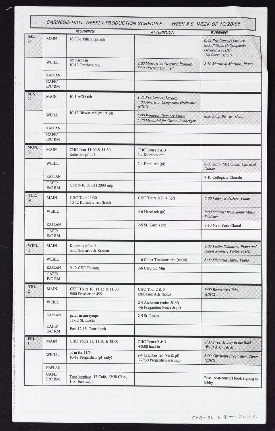 Carnegie Hall Booking Ledger, volume 41, page 11a