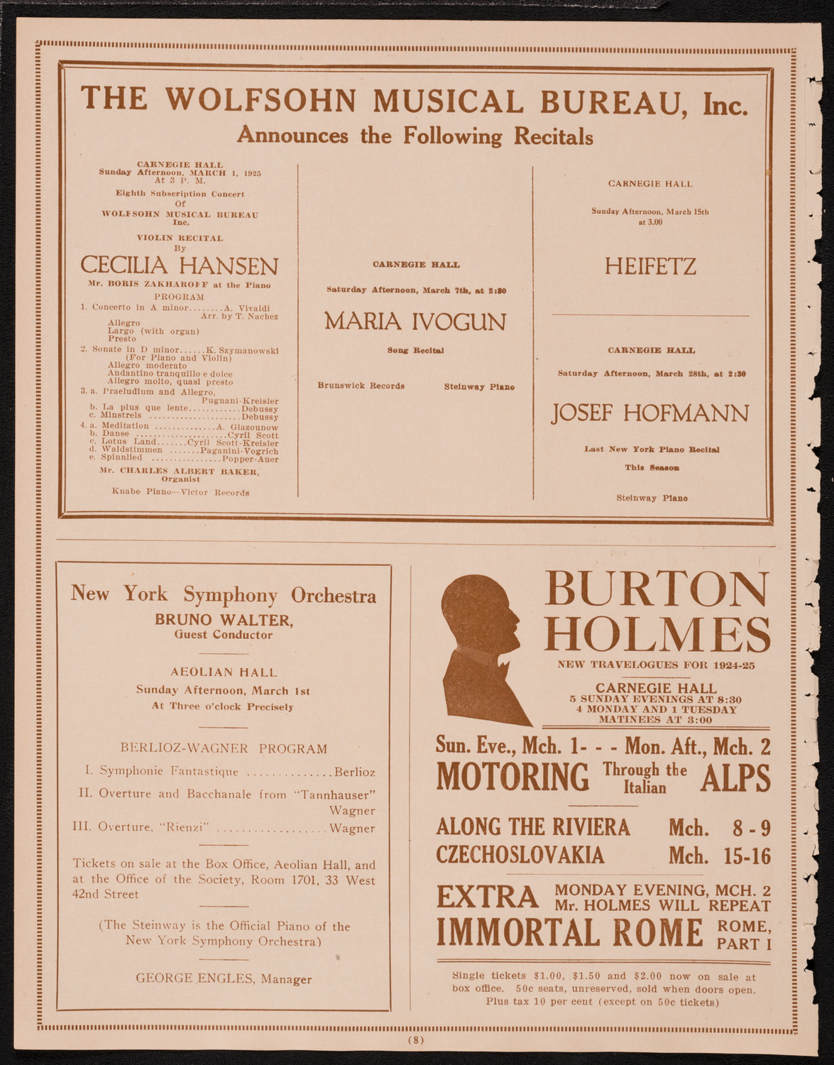 New York Philharmonic, February 26, 1925, program page 8