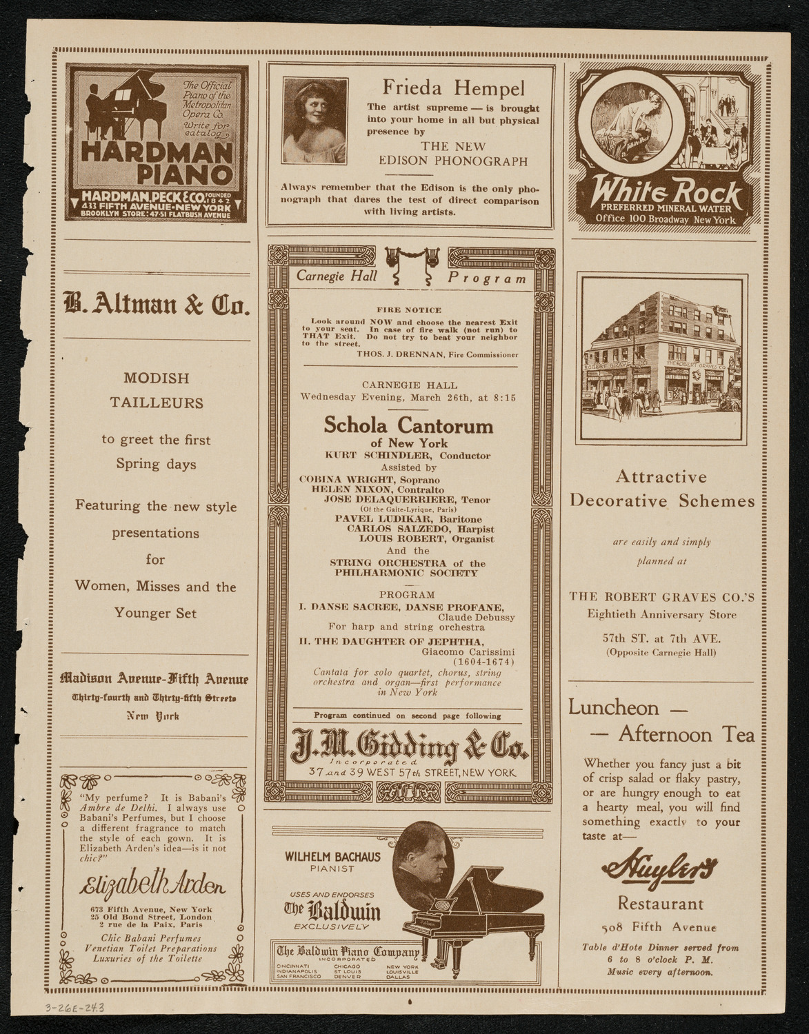 Schola Cantorum of New York, March 26, 1924, program page 5