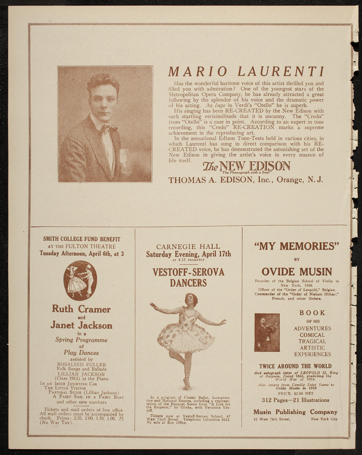 Jascha Heifetz, Violin, April 4, 1920, program page 2
