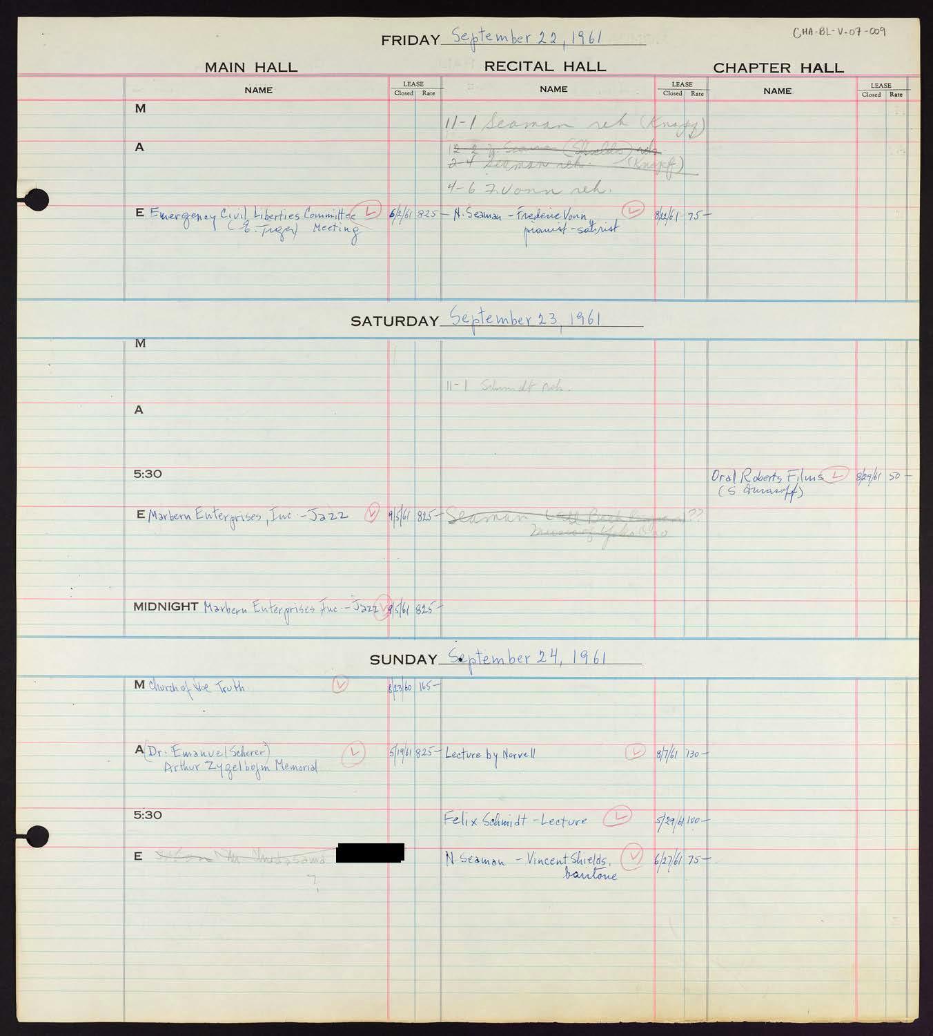 Carnegie Hall Booking Ledger, volume 7, page 9