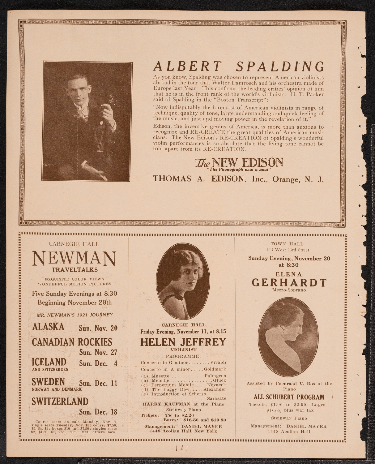 Sophie Braslau, Contralto, November 6, 1921, program page 2