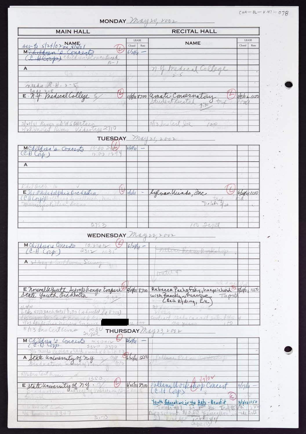 Carnegie Hall Booking Ledger, volume 47, page 78