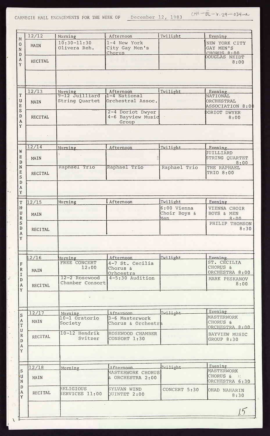 Carnegie Hall Booking Ledger, volume 29, page 34a