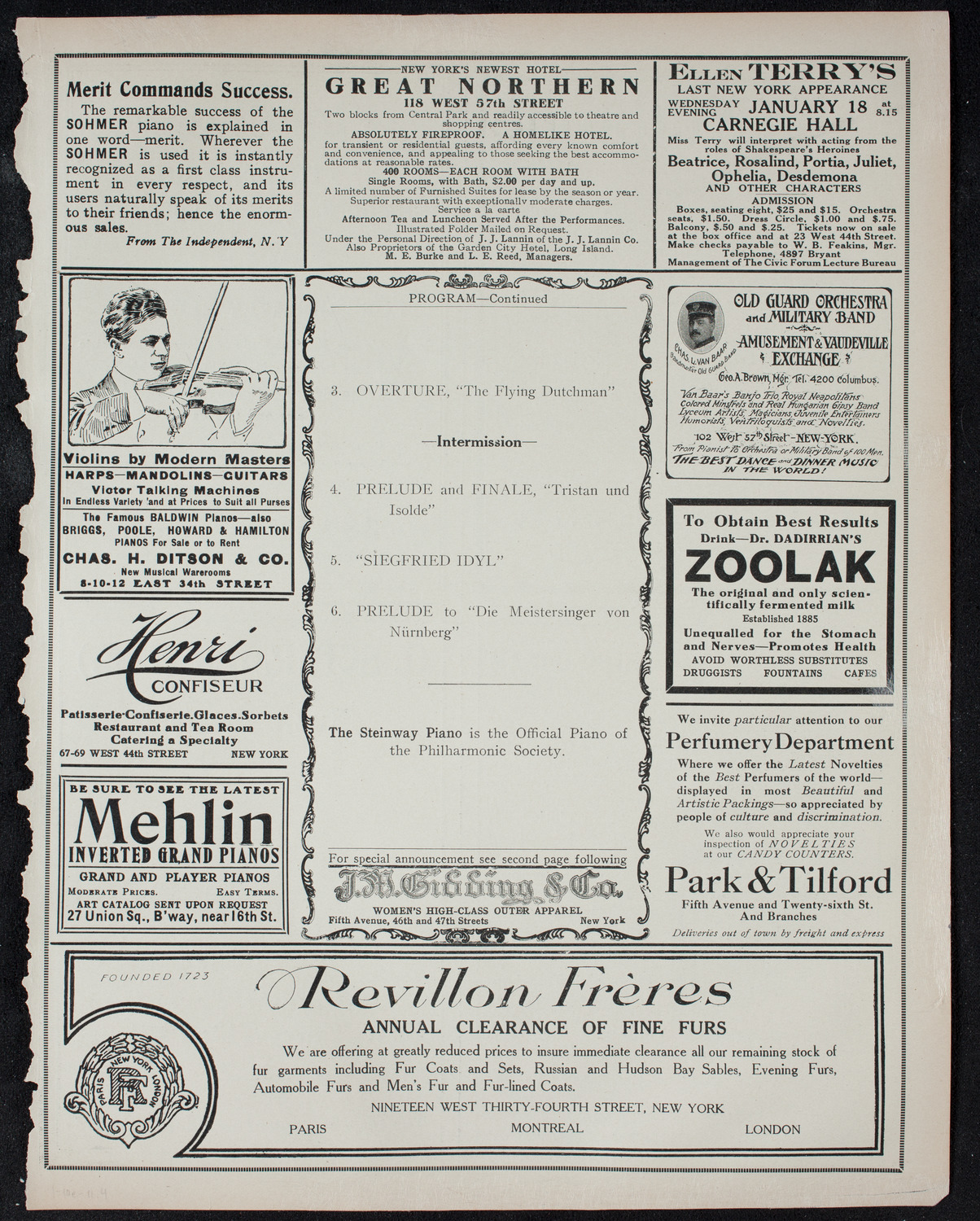 New York Philharmonic, January 10, 1911, program page 7