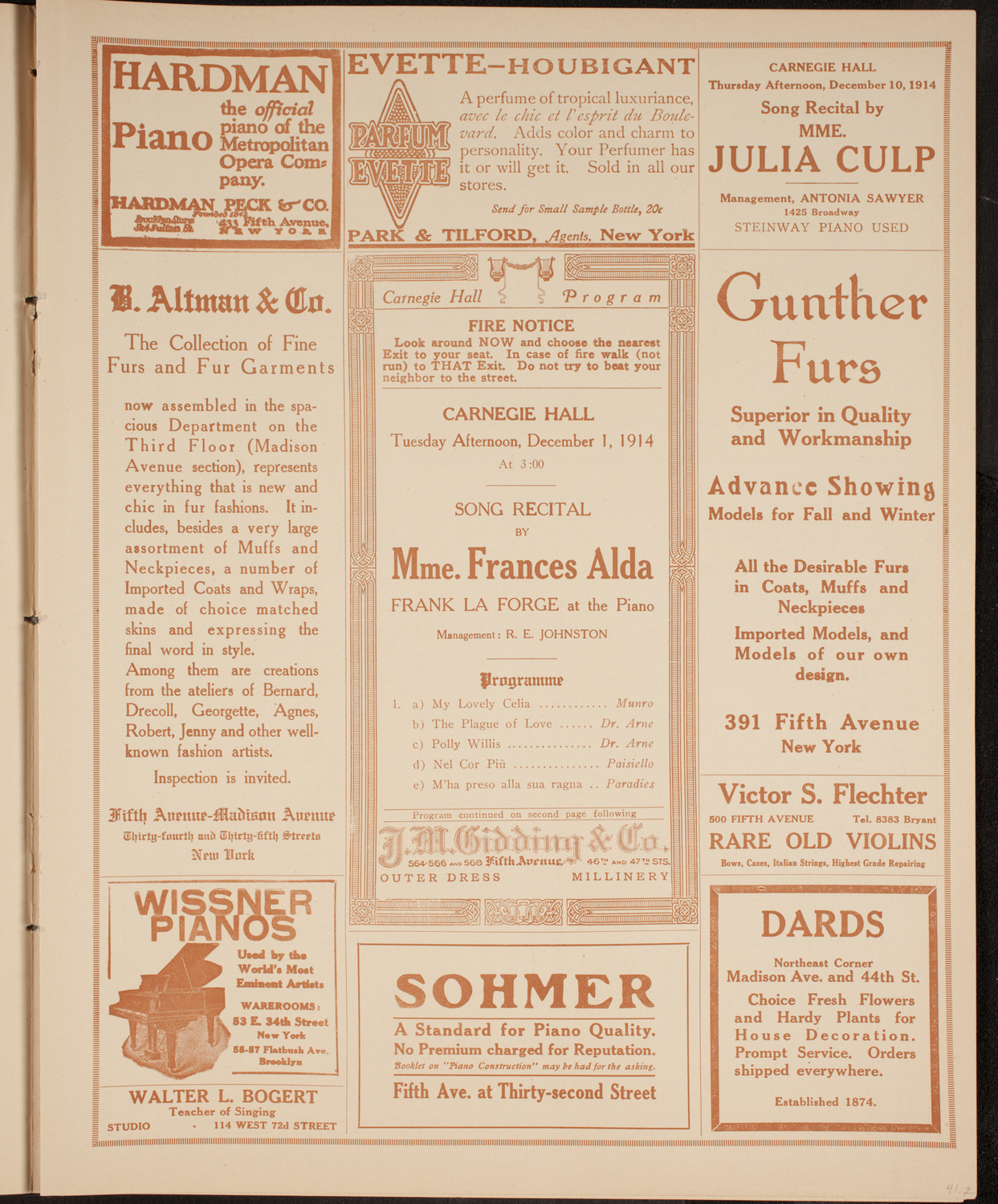 Frances Alda, Soprano, December 1, 1914, program page 5
