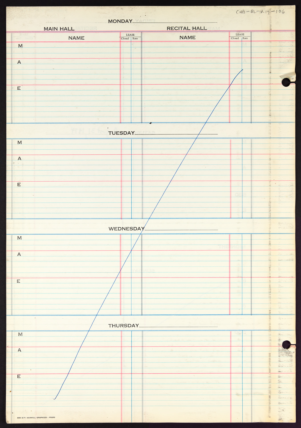 Carnegie Hall Booking Ledger, volume 19, page 106