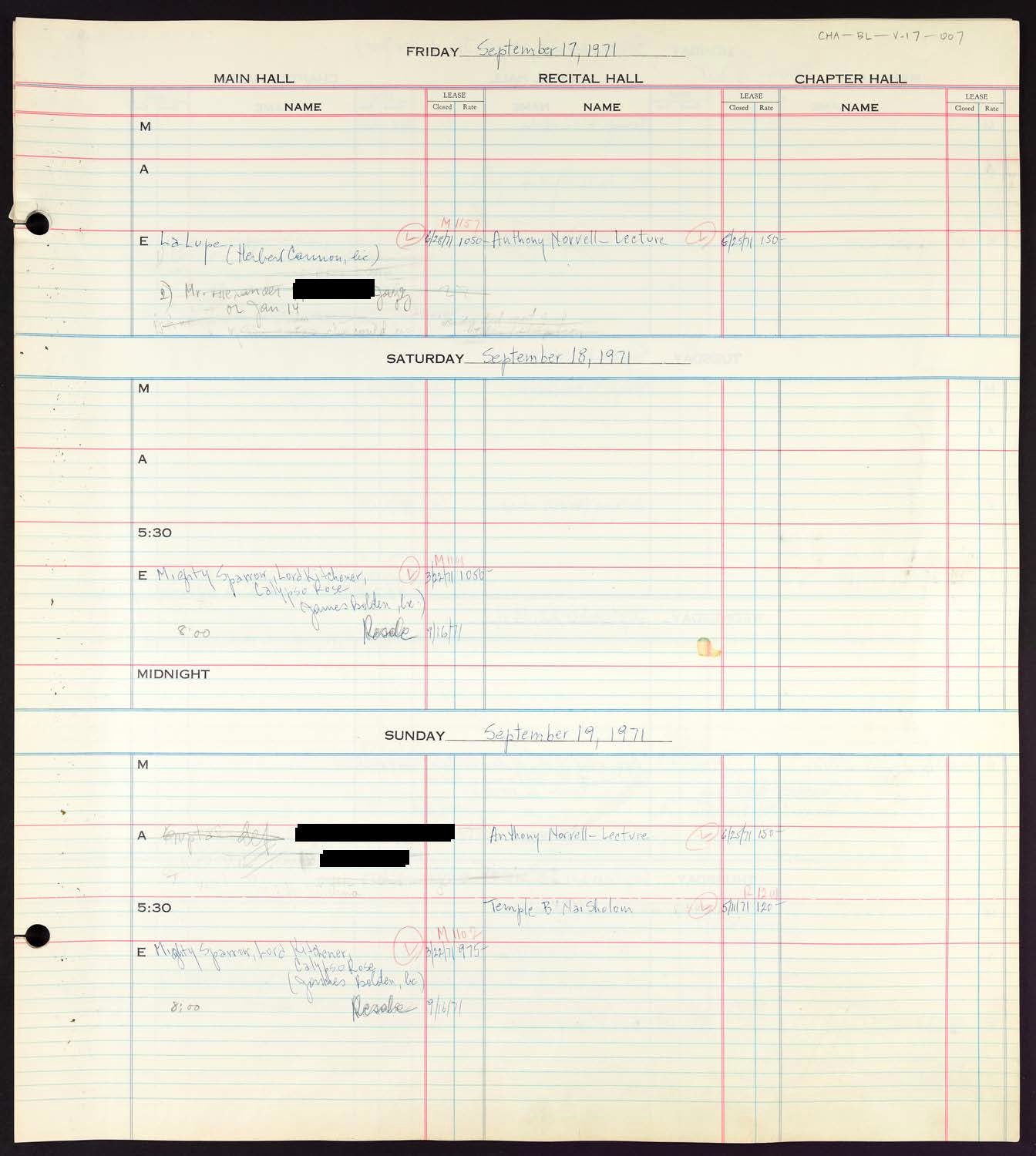 Carnegie Hall Booking Ledger, volume 17, page 7