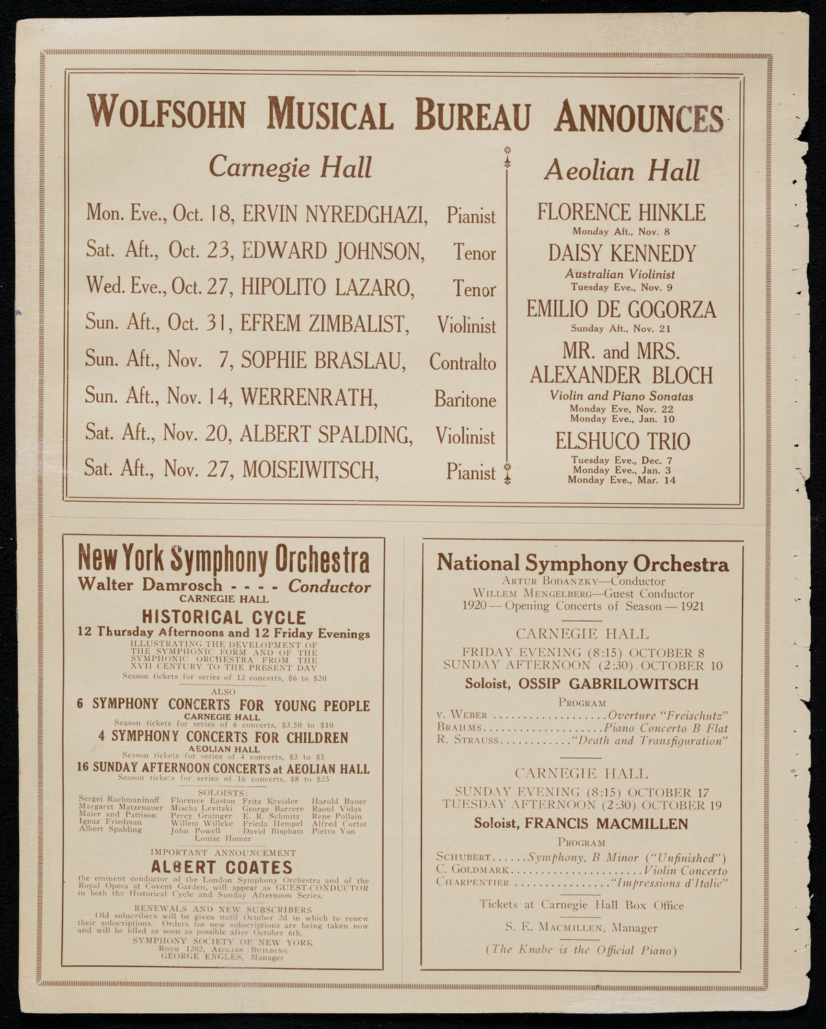 Rudolph Bochco, Violin, October 2, 1920, program page 16